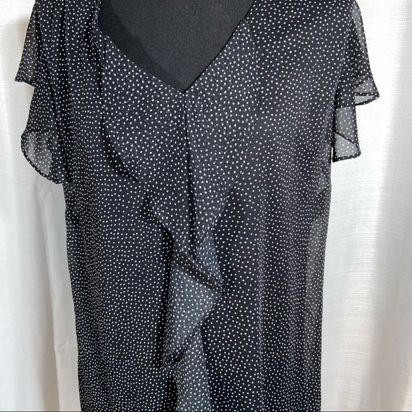 Emma & Michele sheer flutter dress L black w/white polka dot - Picture 2 of 6